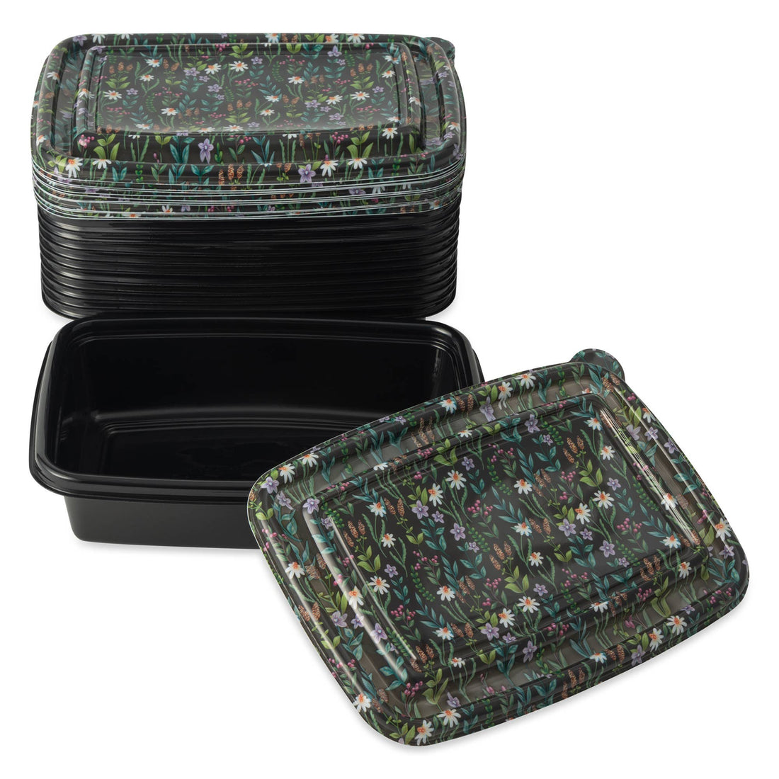 24pc Food Storage Set Plastic - Black Daisy Floral