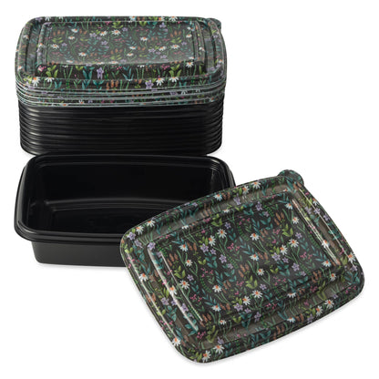 24pc Food Storage Set Plastic - Black Daisy Floral