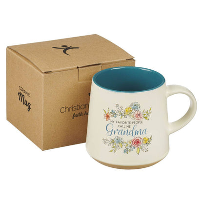 Mug Stoneware Blue/White Floral Grandma