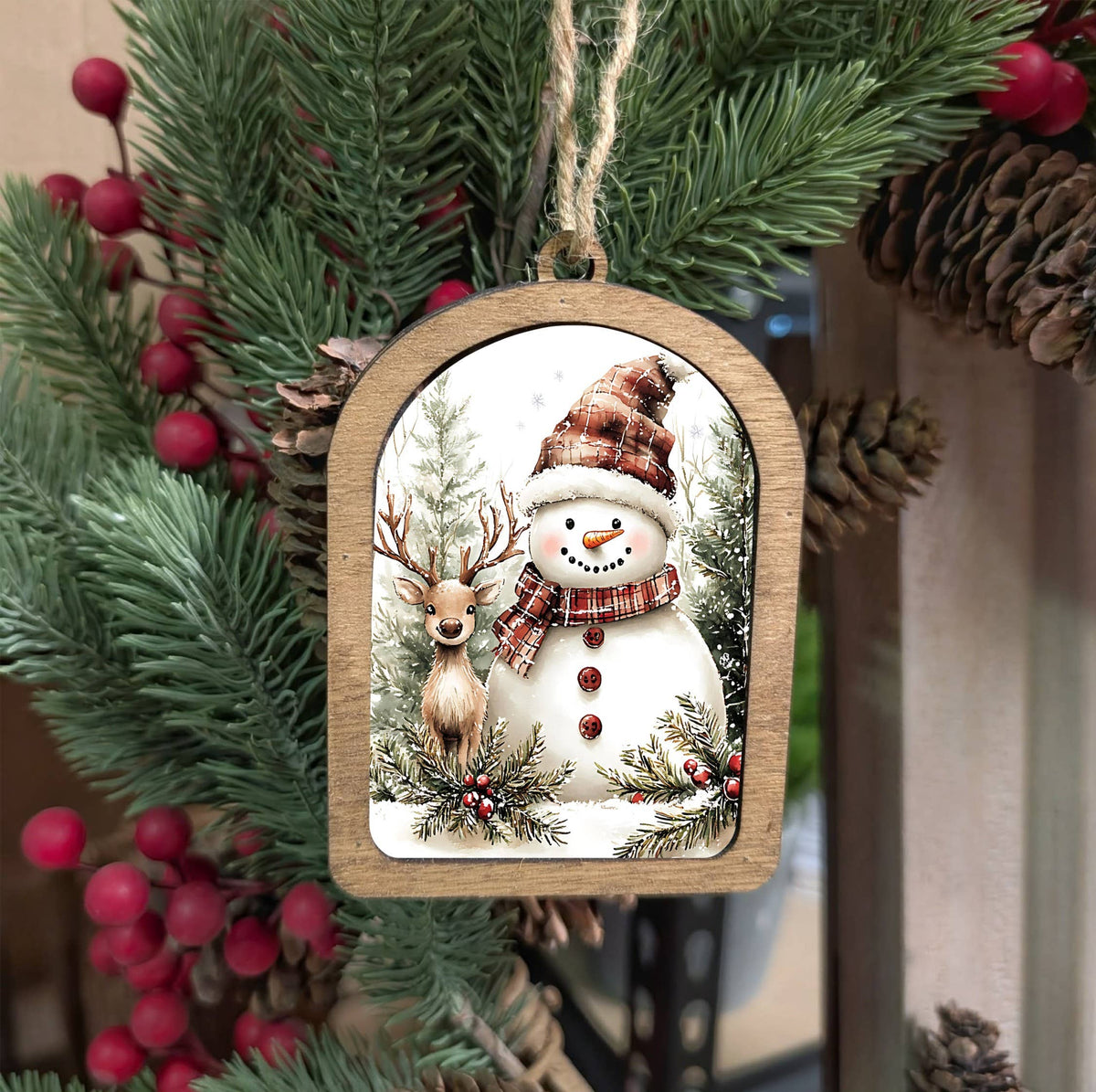 Canvas Arch Ornament Snowman Deer