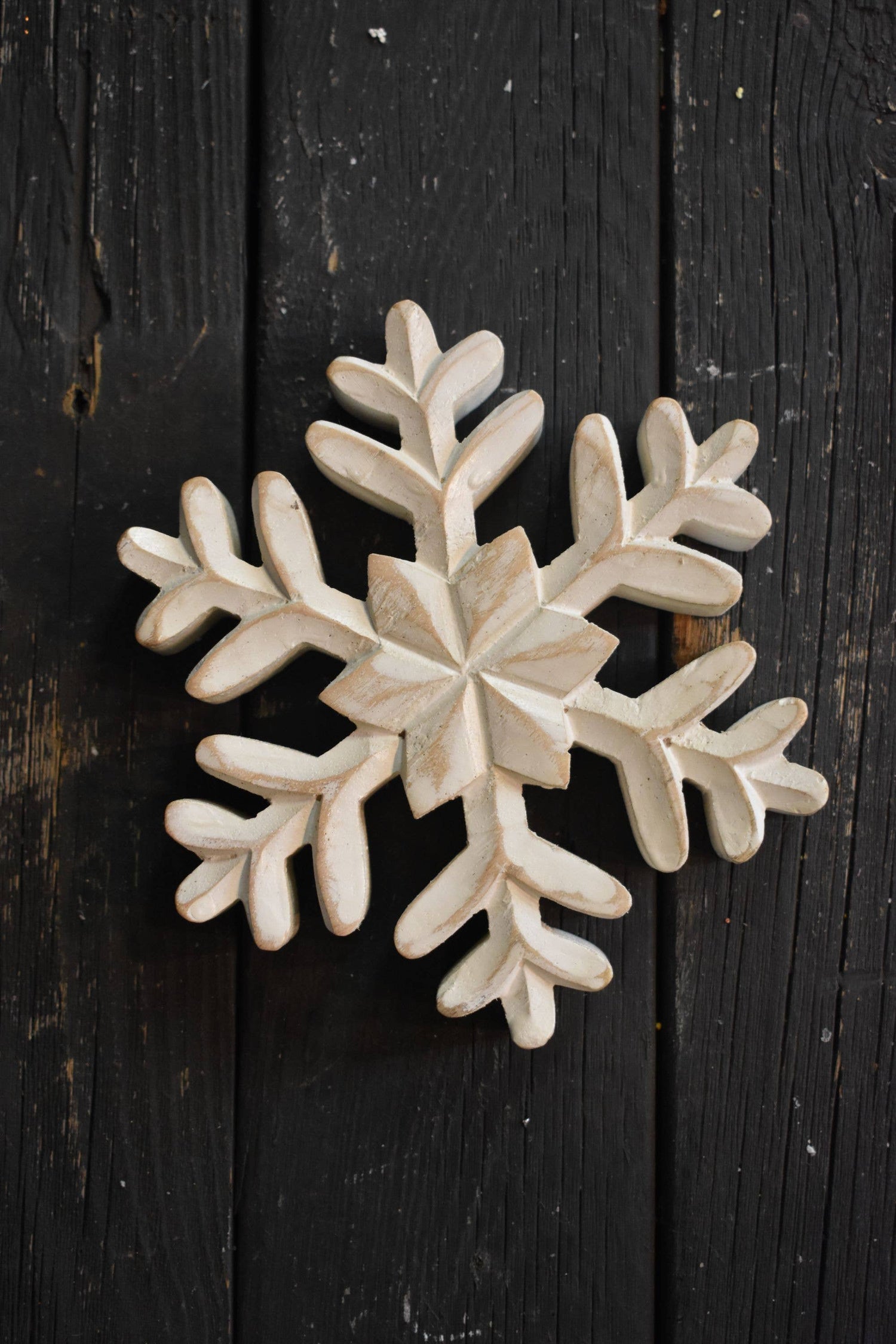 Whitewashed Wooden Snowflake- 7&quot;