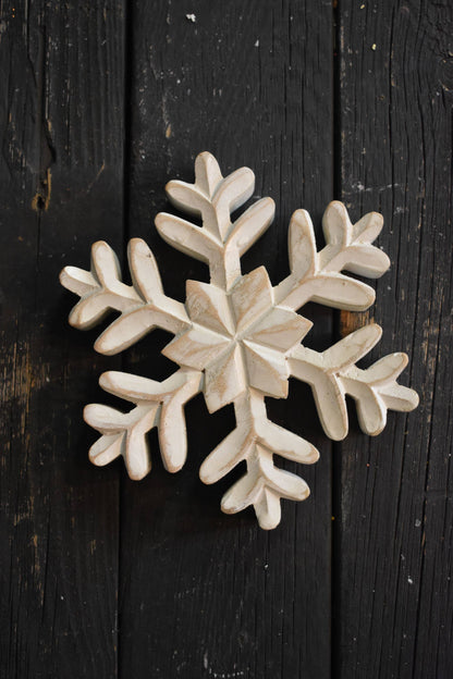 Whitewashed Wooden Snowflake- 7&quot;