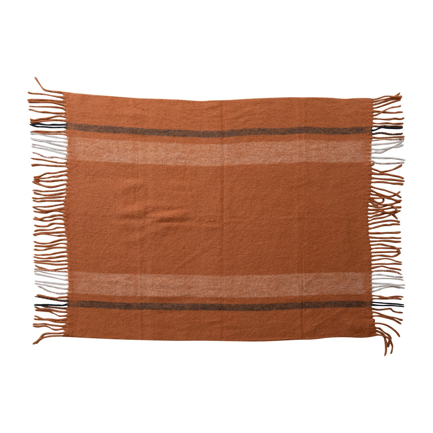 Wool Throw Stripes &amp; Fringe