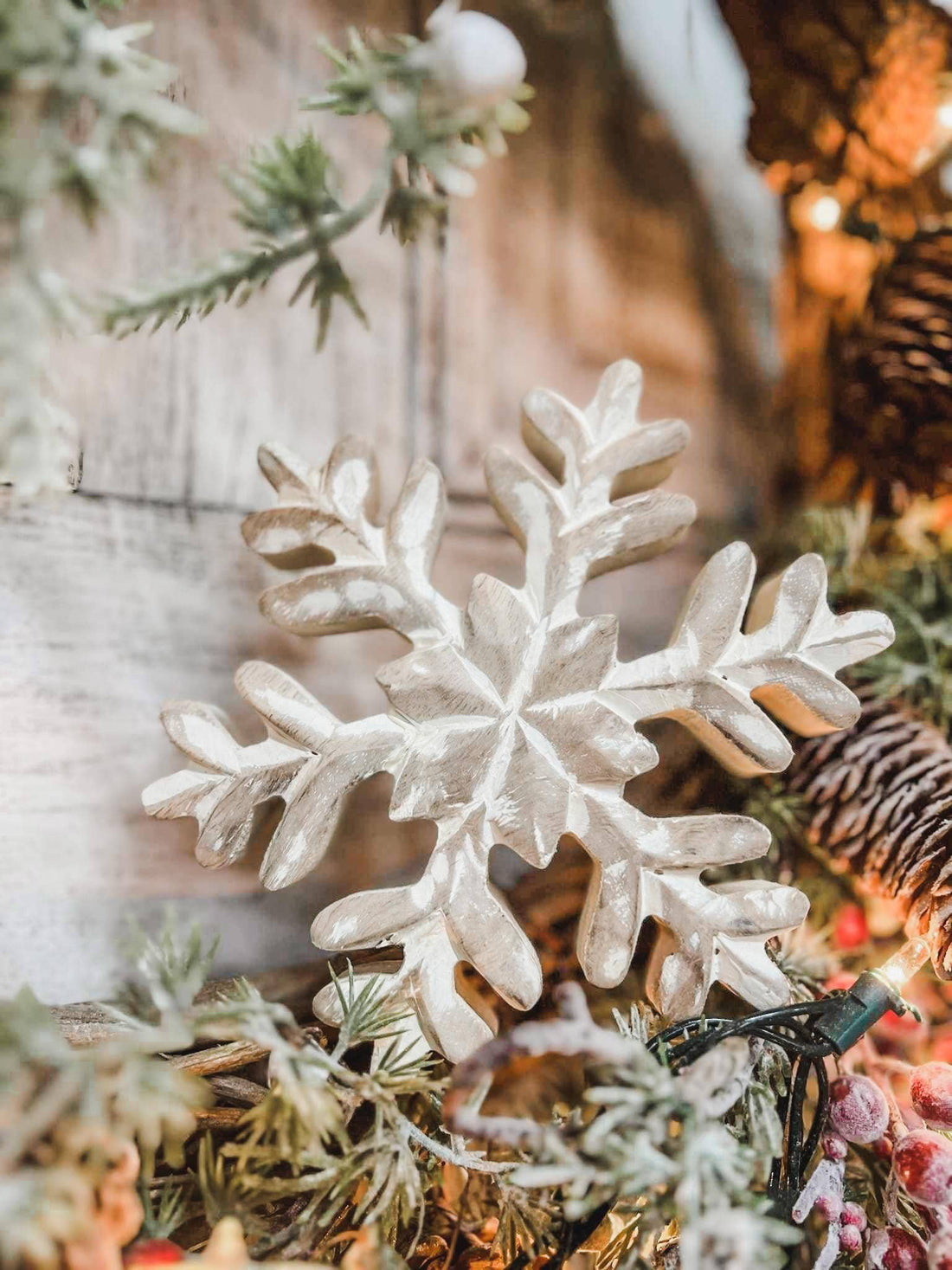 Whitewashed Wooden Snowflake- 7&quot;