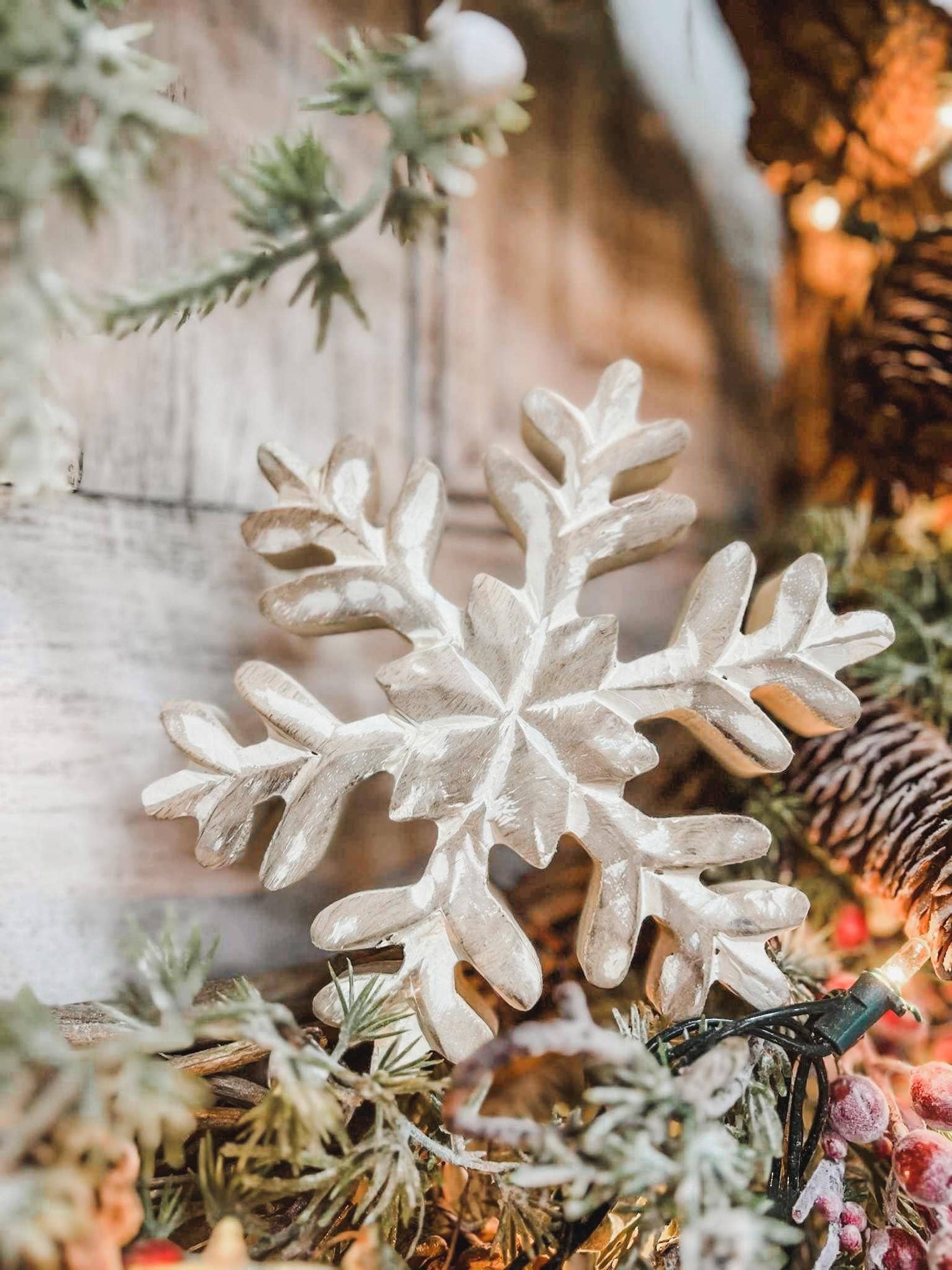 Whitewashed Wooden Snowflake- 7&quot;
