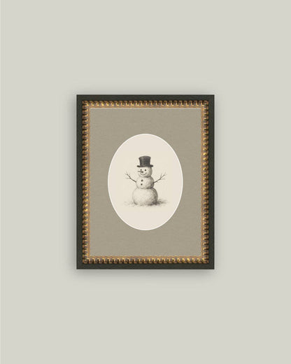 Oval Snowman Framed Antique Art