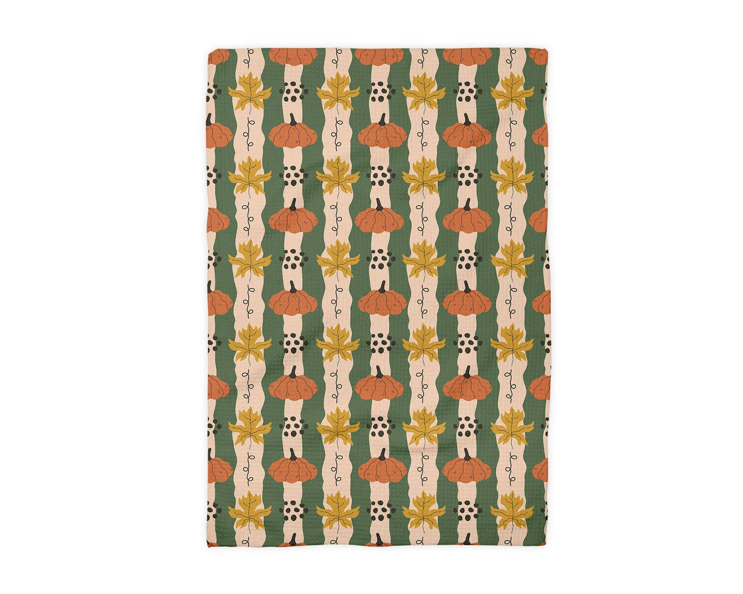Pumpkin &amp; Fall Leaves Waffle Weave Kitchen Towel Autumn