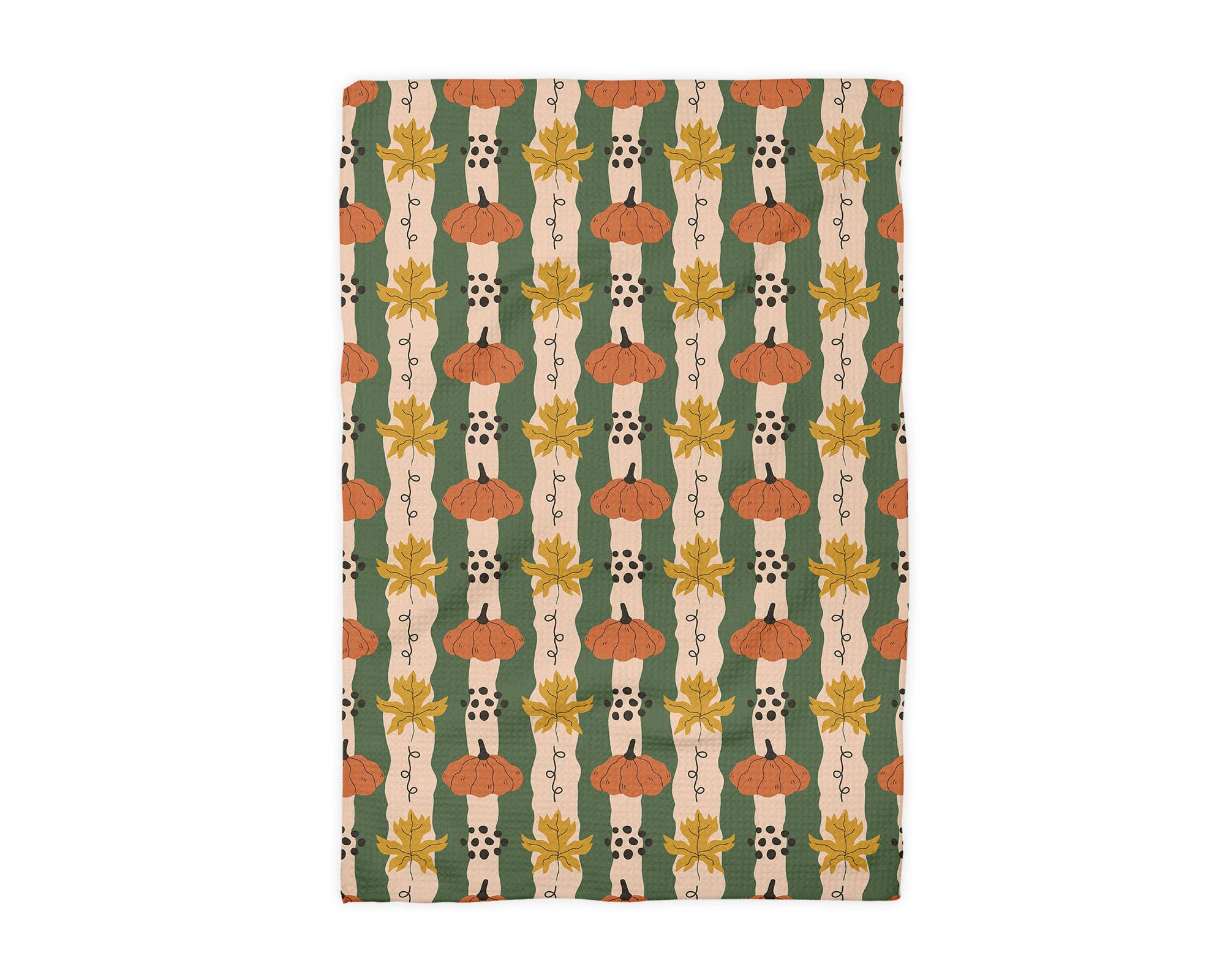 Pumpkin &amp; Fall Leaves Waffle Weave Kitchen Towel Autumn