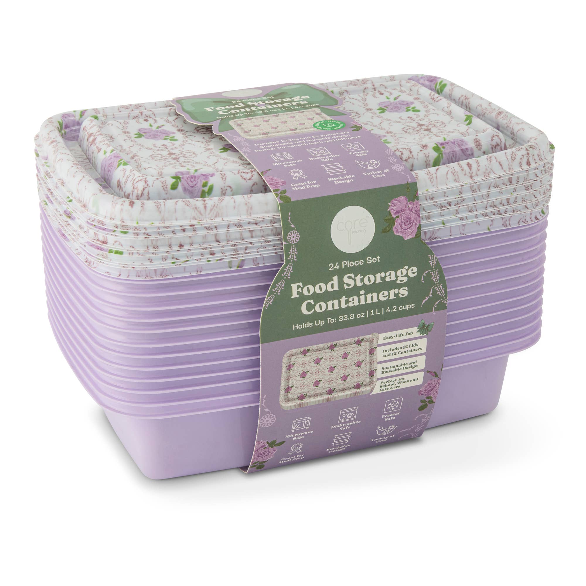 24pc Food Storage Set Plastic - Vintage Purple Floral