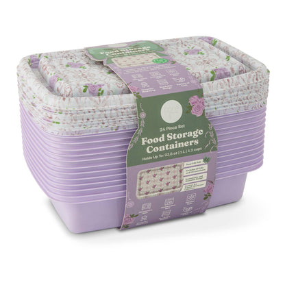 24pc Food Storage Set Plastic - Vintage Purple Floral