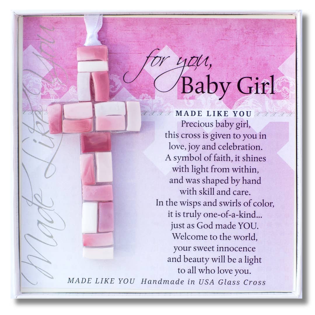 New Baby Girl Gift USA Handmade Mosaic Glass Cross