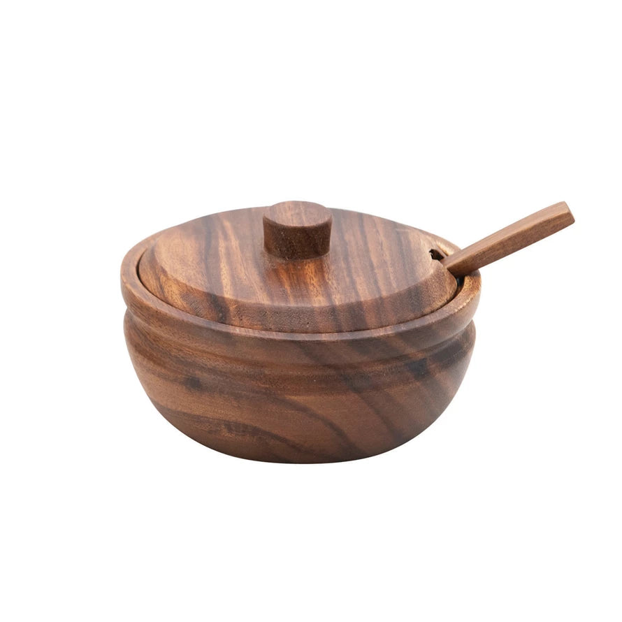 Wood Bowl w/ Lid &amp; Spoon