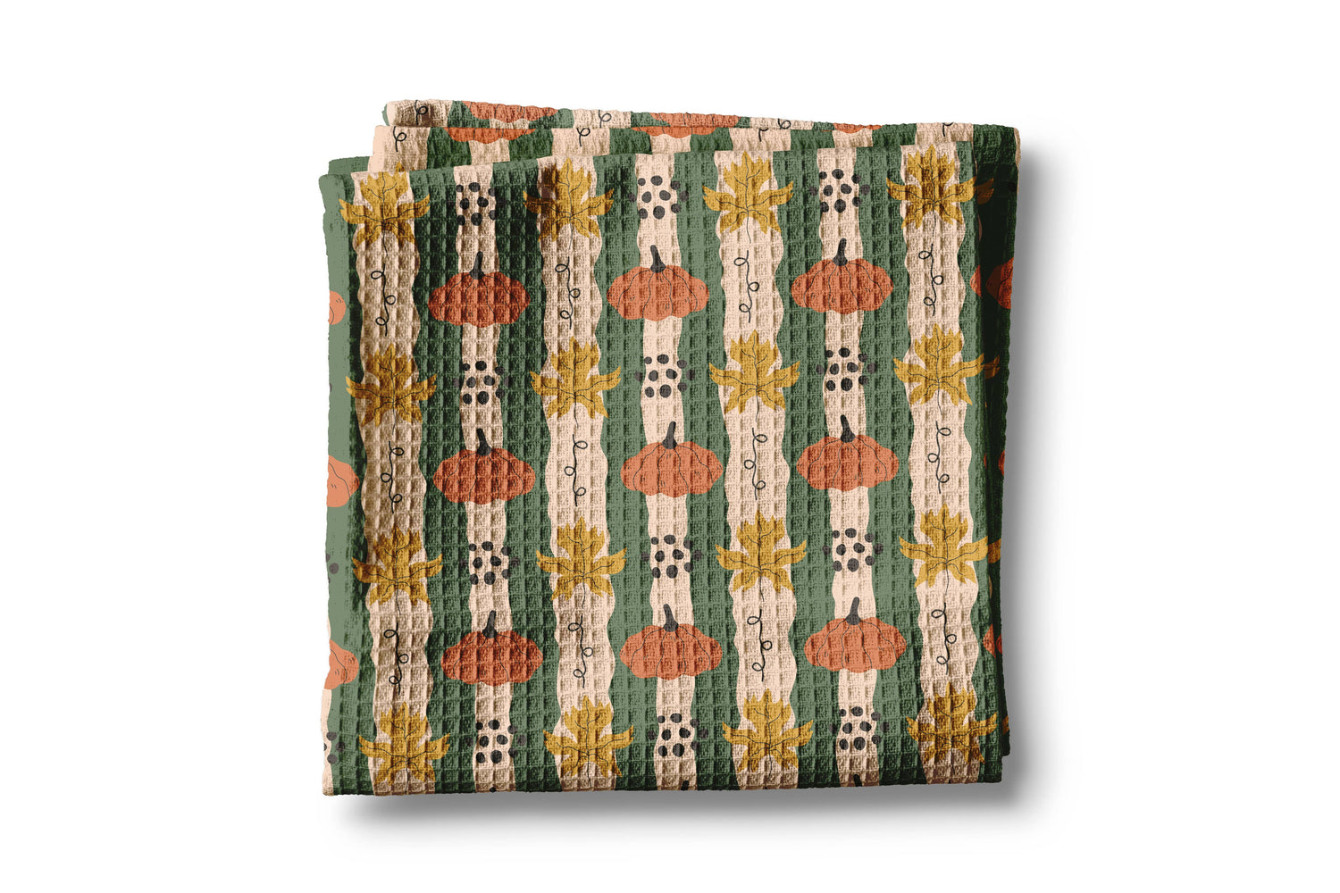 Pumpkin &amp; Fall Leaves Waffle Weave Kitchen Towel Autumn