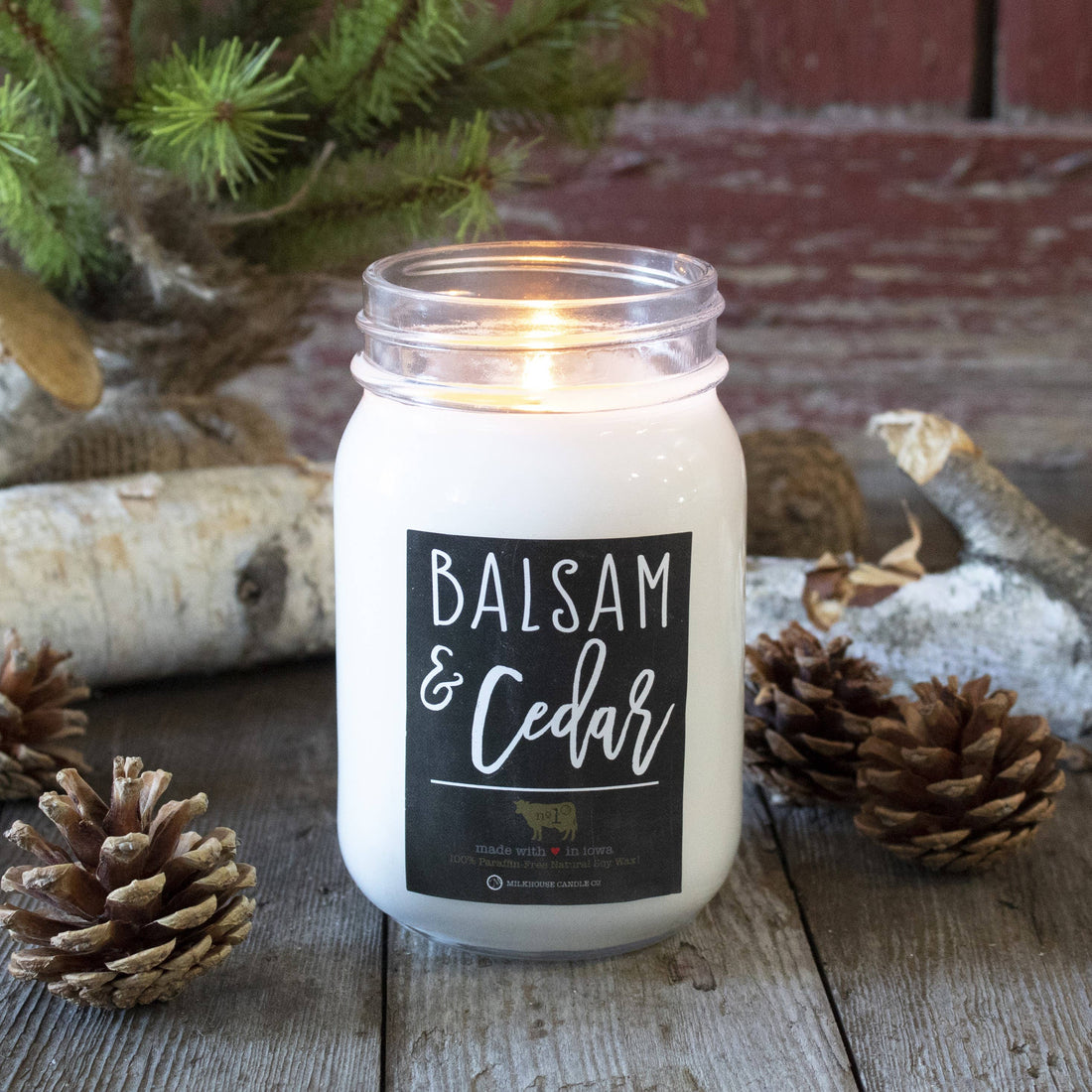 13 oz Mason Jar Christmas Candle: Balsam &amp; Cedar