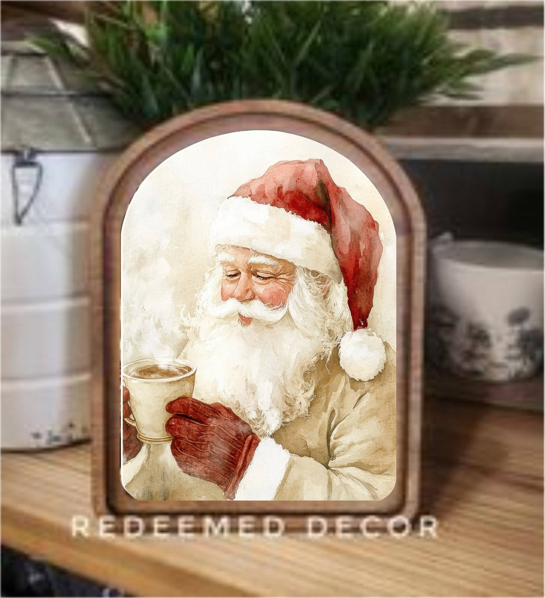 Arch Top Cocoa Santa Framed Art