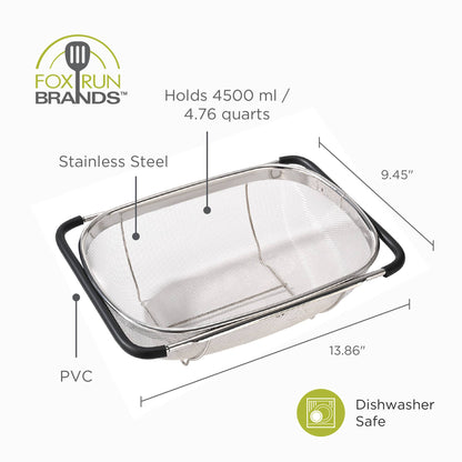 Fox Run Large Stainless Steel Colander, Extendable Handle