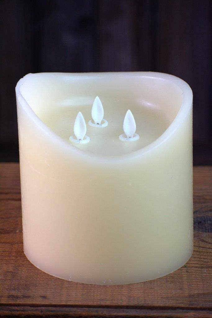 Cream Moving Flame 3 Wick LED Candle