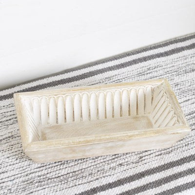 White Wash Wood Carved Tray