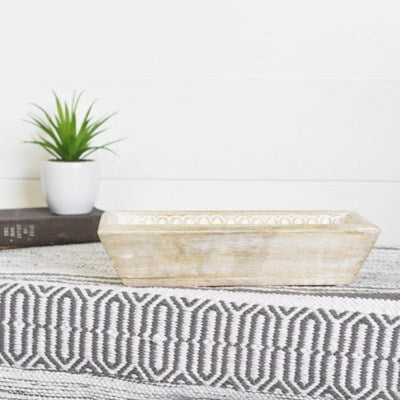 White Wash Wood Carved Tray