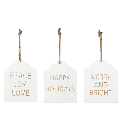 Gold &amp; White Embossed Holiday Text Tag