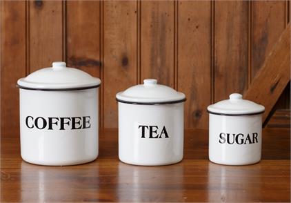 White Enamelware Canisters
