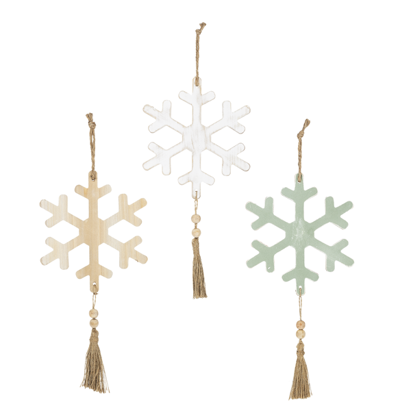 Snowflake w/ Wood Beads &amp; Tassel Ornament