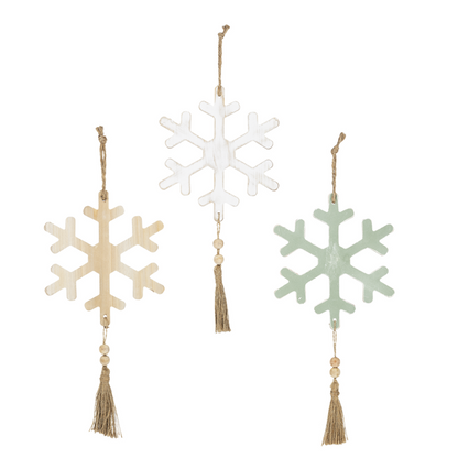 Snowflake w/ Wood Beads &amp; Tassel Ornament
