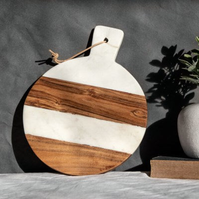 Round Marble Wood Serving Board