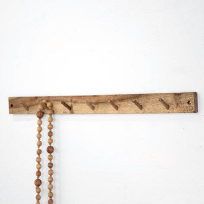 7 Hook Wood Wall Rack